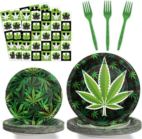 gisgfim 96 Pcs Weed Themed Party Plates and Napkins Party Supplies Green Pot Leaves Birthday Party Tableware Set Weed Party Decorations Favors for Adults Birthday for 24 Guests in Saudi Arabia