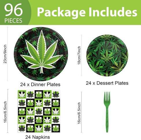 gisgfim 96 Pcs Weed Themed Party Plates and Napkins Party Supplies Green Pot Leaves Birthday Party Tableware Set Weed Party Decorations Favors for Adults Birthday for 24 Guests in Saudi Arabia