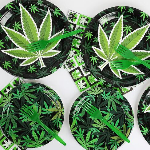gisgfim 96 Pcs Weed Themed Party Plates and Napkins Party Supplies Green Pot Leaves Birthday Party Tableware Set Weed Party Decorations Favors for Adults Birthday for 24 Guests in Saudi Arabia