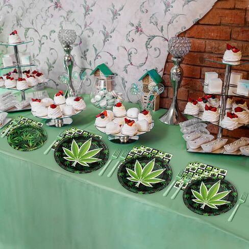gisgfim 96 Pcs Weed Themed Party Plates and Napkins Party Supplies Green Pot Leaves Birthday Party Tableware Set Weed Party Decorations Favors for Adults Birthday for 24 Guests in Saudi Arabia