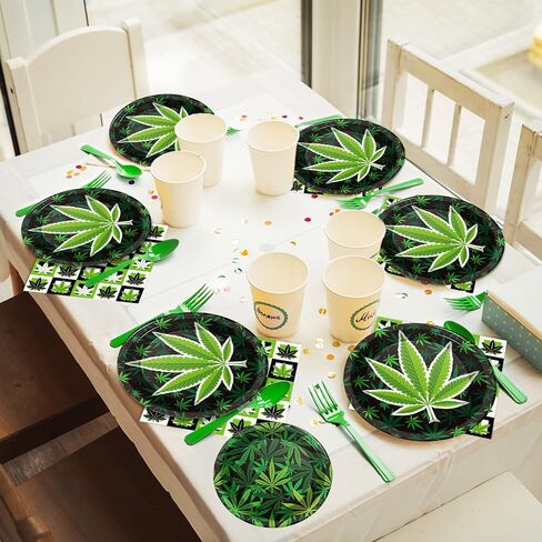 gisgfim 96 Pcs Weed Themed Party Plates and Napkins Party Supplies Green Pot Leaves Birthday Party Tableware Set Weed Party Decorations Favors for Adults Birthday for 24 Guests in Saudi Arabia