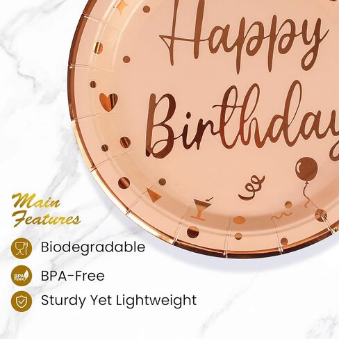 50 قطعة من أطباق عيد الميلاد السعيدة مقاس 7 بوصة، أطباق ورقية للحفلات باللون الذهبي الوردي، أطباق كعكة للاستعمال مرة واحدة، أطباق ورقية للعشاء، أطباق الحلوى مع مستلزمات الحفلات ذات الحواف الذهبية لديكورات حفلات أعياد الميلاد (وردي، 9 بوصة) in Kuwait