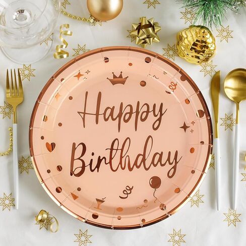 50 قطعة من أطباق عيد الميلاد السعيدة مقاس 7 بوصة، أطباق ورقية للحفلات باللون الذهبي الوردي، أطباق كعكة للاستعمال مرة واحدة، أطباق ورقية للعشاء، أطباق الحلوى مع مستلزمات الحفلات ذات الحواف الذهبية لديكورات حفلات أعياد الميلاد (وردي، 9 بوصة) in Kuwait
