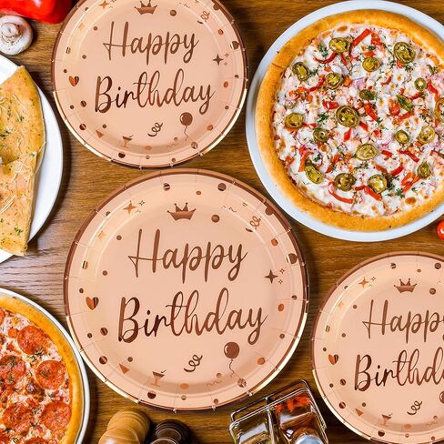 50 قطعة من أطباق عيد الميلاد السعيدة مقاس 7 بوصة، أطباق ورقية للحفلات باللون الذهبي الوردي، أطباق كعكة للاستعمال مرة واحدة، أطباق ورقية للعشاء، أطباق الحلوى مع مستلزمات الحفلات ذات الحواف الذهبية لديكورات حفلات أعياد الميلاد (وردي، 9 بوصة) in Kuwait