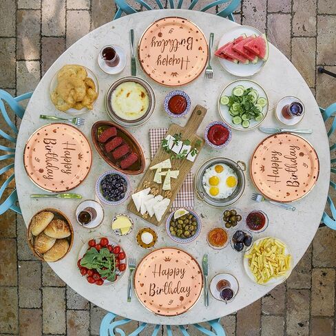 50 قطعة من أطباق عيد الميلاد السعيدة مقاس 7 بوصة، أطباق ورقية للحفلات باللون الذهبي الوردي، أطباق كعكة للاستعمال مرة واحدة، أطباق ورقية للعشاء، أطباق الحلوى مع مستلزمات الحفلات ذات الحواف الذهبية لديكورات حفلات أعياد الميلاد (وردي، 9 بوصة) in Kuwait