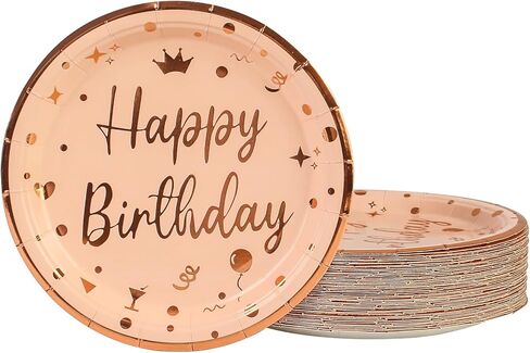 50 قطعة من أطباق عيد الميلاد السعيدة مقاس 7 بوصة، أطباق ورقية للحفلات باللون الذهبي الوردي، أطباق كعكة للاستعمال مرة واحدة، أطباق ورقية للعشاء، أطباق الحلوى مع مستلزمات الحفلات ذات الحواف الذهبية لديكورات حفلات أعياد الميلاد (وردي، 9 بوصة) in Kuwait