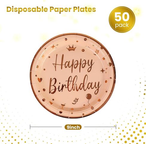 50 قطعة من أطباق عيد الميلاد السعيدة مقاس 7 بوصة، أطباق ورقية للحفلات باللون الذهبي الوردي، أطباق كعكة للاستعمال مرة واحدة، أطباق ورقية للعشاء، أطباق الحلوى مع مستلزمات الحفلات ذات الحواف الذهبية لديكورات حفلات أعياد الميلاد (وردي، 9 بوصة) in Kuwait