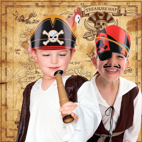 48 Pcs Halloween Pirate Hat Pirate Party Accessories for Kids Paper Pirate Costume Cap Skull Party Hat for Caribbean Fancy Dress Cosplay Decorations in Saudi Arabia