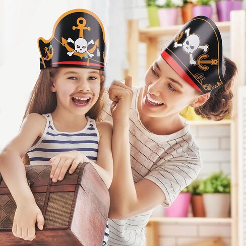 48 Pcs Halloween Pirate Hat Pirate Party Accessories for Kids Paper Pirate Costume Cap Skull Party Hat for Caribbean Fancy Dress Cosplay Decorations in Saudi Arabia