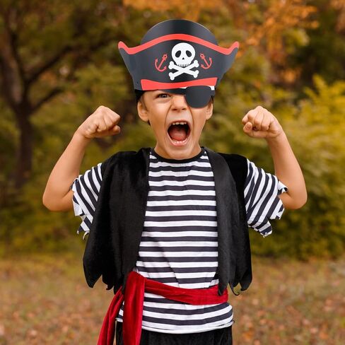 48 Pcs Halloween Pirate Hat Pirate Party Accessories for Kids Paper Pirate Costume Cap Skull Party Hat for Caribbean Fancy Dress Cosplay Decorations in Saudi Arabia