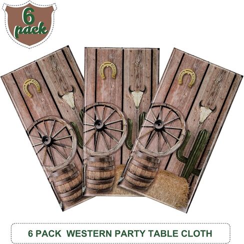 Tiamon 6 Pcs Western Party Tablecloth Western Cowboy Party Table Cover Cowboy Theme Plastic Tablecloth Wild West Wooden House Barn Door Table Cover for Western Theme Baby Shower Birthday Party (Retro) in Saudi Arabia