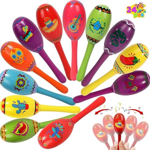 JOYIN 24 Pcs Cinco De Mayo Mini Wooden Maracas Musical Fun Party Favors for Birthday Party Favors, Mexican Fiesta Decorations, Luau Photo Props, Carnivals Event, Taco Tuesday in Saudi Arabia
