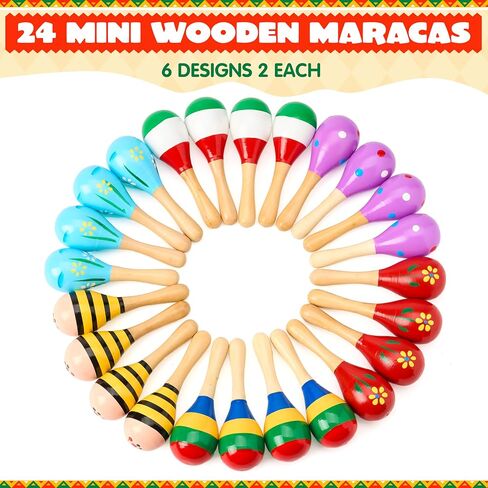 JOYIN 24 Pcs Cinco De Mayo Mini Wooden Maracas Musical Fun Party Favors for Birthday Party Favors, Mexican Fiesta Decorations, Luau Photo Props, Carnivals Event, Taco Tuesday in Saudi Arabia
