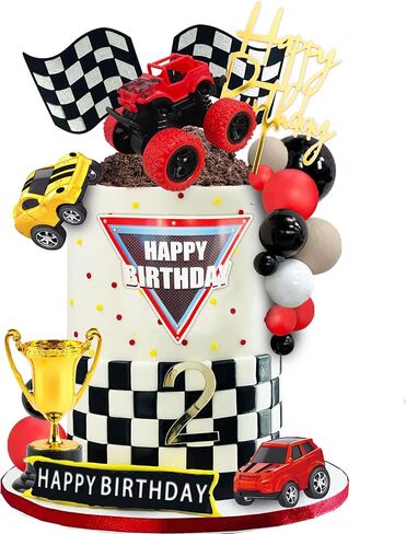 20 PCS Truck Cake Toppers Truck Cake Decorations Hot Red Ball Race Car Flame Blaze Wheel Cake Toppers For Kid Boy Truck Themed Racing Car Party Decorations Supplies (Truck 1) in Saudi Arabia
