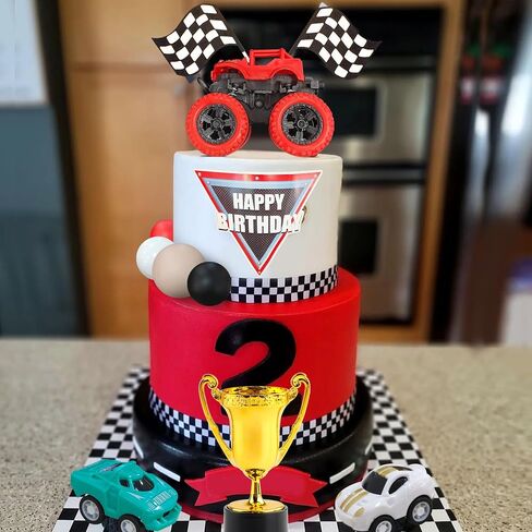 20 PCS Truck Cake Toppers Truck Cake Decorations Hot Red Ball Race Car Flame Blaze Wheel Cake Toppers For Kid Boy Truck Themed Racing Car Party Decorations Supplies (Truck 1) in Saudi Arabia
