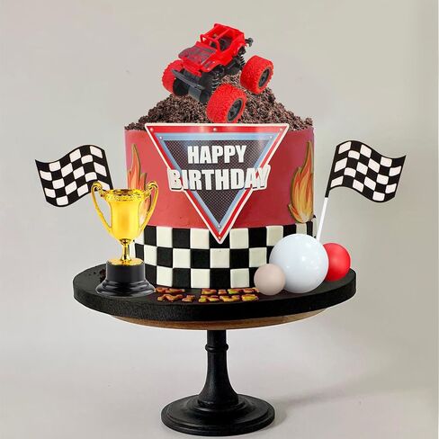 20 PCS Truck Cake Toppers Truck Cake Decorations Hot Red Ball Race Car Flame Blaze Wheel Cake Toppers For Kid Boy Truck Themed Racing Car Party Decorations Supplies (Truck 1) in Saudi Arabia