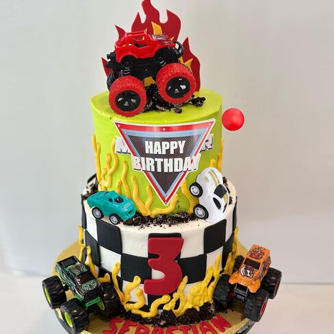 20 PCS Truck Cake Toppers Truck Cake Decorations Hot Red Ball Race Car Flame Blaze Wheel Cake Toppers For Kid Boy Truck Themed Racing Car Party Decorations Supplies (Truck 1) in Saudi Arabia