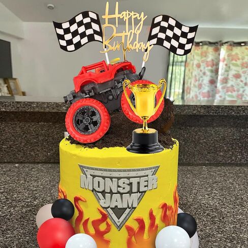 20 PCS Truck Cake Toppers Truck Cake Decorations Hot Red Ball Race Car Flame Blaze Wheel Cake Toppers For Kid Boy Truck Themed Racing Car Party Decorations Supplies (Truck 1) in Saudi Arabia