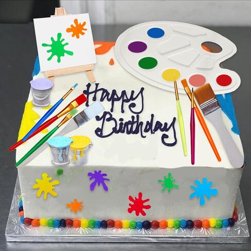 26 Pcs Art Cake Topper Paint Cake Decorations Painting Cake Toppers include Paint Pen Brush Painting Bucket Palette for Kids Birthday Baby Shower Art Themed Party Cake Decoration Supplies in Saudi Arabia