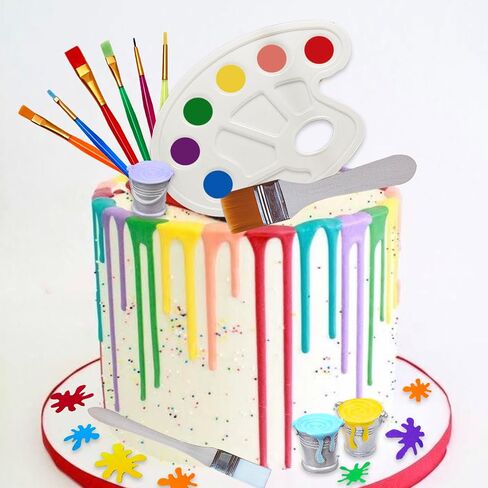 26 Pcs Art Cake Topper Paint Cake Decorations Painting Cake Toppers include Paint Pen Brush Painting Bucket Palette for Kids Birthday Baby Shower Art Themed Party Cake Decoration Supplies in Saudi Arabia