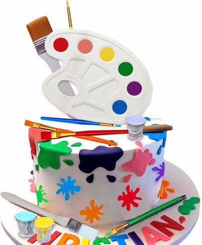 26 Pcs Art Cake Topper Paint Cake Decorations Painting Cake Toppers include Paint Pen Brush Painting Bucket Palette for Kids Birthday Baby Shower Art Themed Party Cake Decoration Supplies in Saudi Arabia