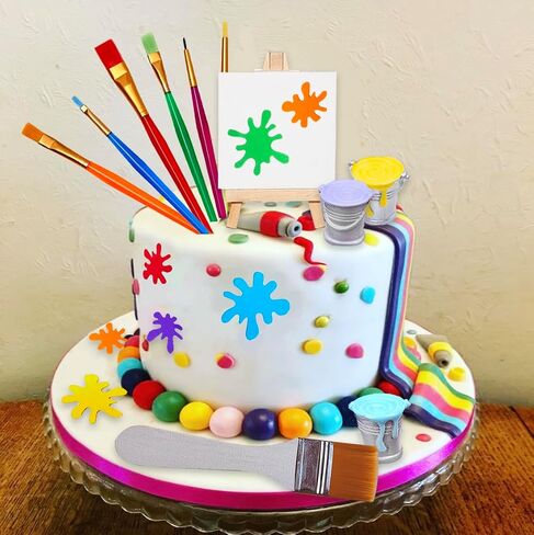 26 Pcs Art Cake Topper Paint Cake Decorations Painting Cake Toppers include Paint Pen Brush Painting Bucket Palette for Kids Birthday Baby Shower Art Themed Party Cake Decoration Supplies in Saudi Arabia