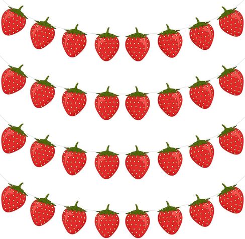 Lewtemi 4 Pcs Berry First Birthday Decor Strawberry Baby Shower Decorations Strawberry Hanging Banner Berry Garland for Strawberry Themed Party Favors Supplies(Red) in Saudi Arabia
