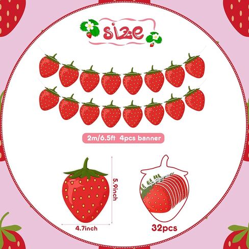 Lewtemi 4 Pcs Berry First Birthday Decor Strawberry Baby Shower Decorations Strawberry Hanging Banner Berry Garland for Strawberry Themed Party Favors Supplies(Red) in Saudi Arabia