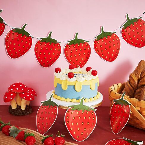 Lewtemi 4 Pcs Berry First Birthday Decor Strawberry Baby Shower Decorations Strawberry Hanging Banner Berry Garland for Strawberry Themed Party Favors Supplies(Red) in Saudi Arabia
