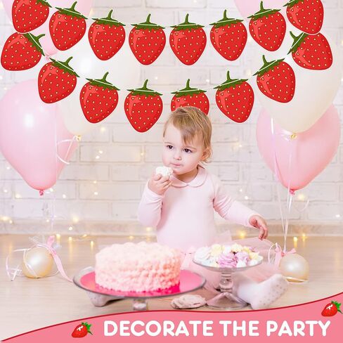Lewtemi 4 Pcs Berry First Birthday Decor Strawberry Baby Shower Decorations Strawberry Hanging Banner Berry Garland for Strawberry Themed Party Favors Supplies(Red) in Saudi Arabia