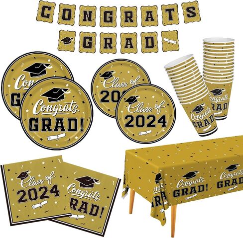 Graduation Party Supplies Gatherfun 2024 Graduation Party Dinnerware Set Purple Disposable Paper Plates Napkins Cups Tablecloth Banner for Congrats Grad Party Decorations, Serve 25 in Saudi Arabia