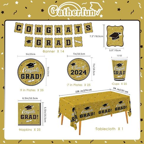 Graduation Party Supplies Gatherfun 2024 Graduation Party Dinnerware Set Purple Disposable Paper Plates Napkins Cups Tablecloth Banner for Congrats Grad Party Decorations, Serve 25 in Saudi Arabia