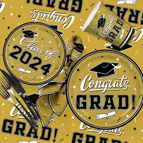 Graduation Party Supplies Gatherfun 2024 Graduation Party Dinnerware Set Purple Disposable Paper Plates Napkins Cups Tablecloth Banner for Congrats Grad Party Decorations, Serve 25 in Saudi Arabia