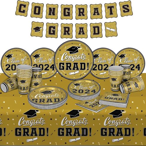 Graduation Party Supplies Gatherfun 2024 Graduation Party Dinnerware Set Purple Disposable Paper Plates Napkins Cups Tablecloth Banner for Congrats Grad Party Decorations, Serve 25 in Saudi Arabia