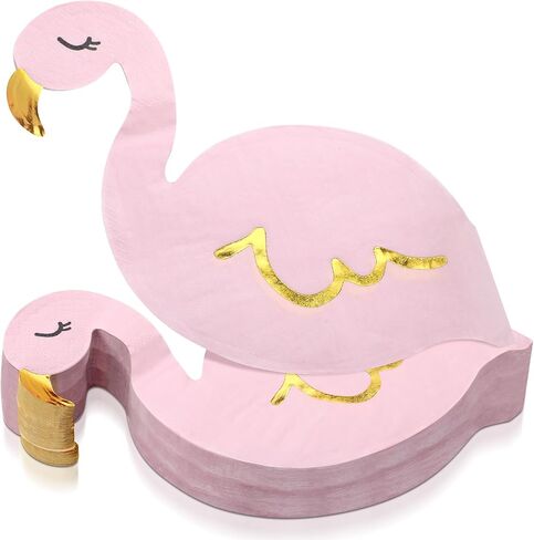 100 Pcs Pink Flamingo Party Napkins with Gold Foil, 4-Layer Disposable Hawaiian Luau Party Napkin Luncheon Flamingo Paper Cocktail Napkin for Beach Tropical Summer Flamingo Party Birthday Supplies in Saudi Arabia
