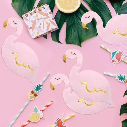100 Pcs Pink Flamingo Party Napkins with Gold Foil, 4-Layer Disposable Hawaiian Luau Party Napkin Luncheon Flamingo Paper Cocktail Napkin for Beach Tropical Summer Flamingo Party Birthday Supplies in Saudi Arabia