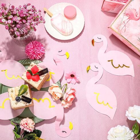100 Pcs Pink Flamingo Party Napkins with Gold Foil, 4-Layer Disposable Hawaiian Luau Party Napkin Luncheon Flamingo Paper Cocktail Napkin for Beach Tropical Summer Flamingo Party Birthday Supplies in Saudi Arabia