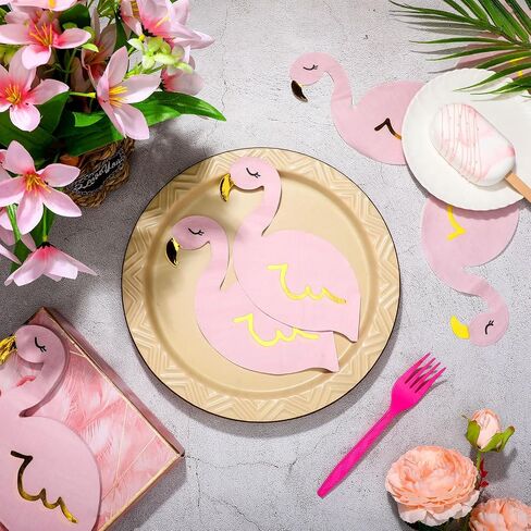 100 Pcs Pink Flamingo Party Napkins with Gold Foil, 4-Layer Disposable Hawaiian Luau Party Napkin Luncheon Flamingo Paper Cocktail Napkin for Beach Tropical Summer Flamingo Party Birthday Supplies in Saudi Arabia