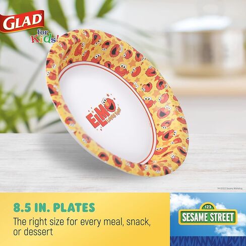 Glad for Kids Sesame Street Paper Plates Preschool Curriculum Style with Lessons & Questions, 8.5" Round, 48ct | Sesame Street Paper Plates, Kids Disposable Plates | Elmo Paper Plates in Saudi Arabia