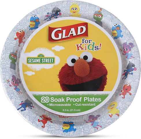 Glad for Kids Sesame Street Paper Plates Preschool Curriculum Style with Lessons & Questions, 8.5" Round, 48ct | Sesame Street Paper Plates, Kids Disposable Plates | Elmo Paper Plates in Saudi Arabia