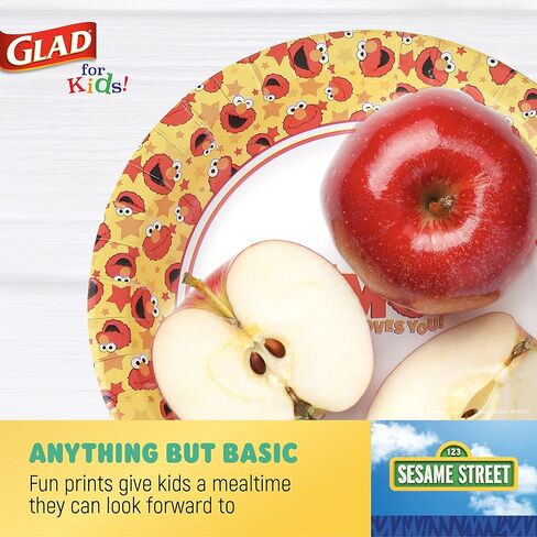 Glad for Kids Sesame Street Paper Plates Preschool Curriculum Style with Lessons & Questions, 8.5" Round, 48ct | Sesame Street Paper Plates, Kids Disposable Plates | Elmo Paper Plates in Saudi Arabia