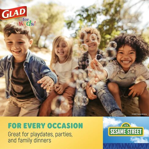 Glad for Kids Sesame Street Paper Plates Preschool Curriculum Style with Lessons & Questions, 8.5" Round, 48ct | Sesame Street Paper Plates, Kids Disposable Plates | Elmo Paper Plates in Saudi Arabia