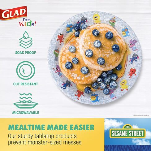 Glad for Kids Sesame Street Paper Plates Preschool Curriculum Style with Lessons & Questions, 8.5" Round, 48ct | Sesame Street Paper Plates, Kids Disposable Plates | Elmo Paper Plates in Saudi Arabia