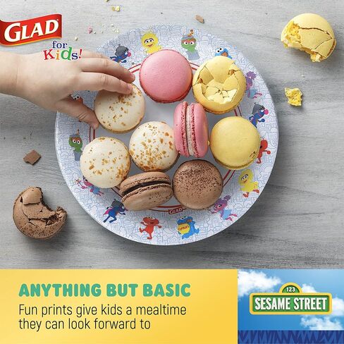 Glad for Kids Sesame Street Paper Plates Preschool Curriculum Style with Lessons & Questions, 8.5" Round, 48ct | Sesame Street Paper Plates, Kids Disposable Plates | Elmo Paper Plates in Saudi Arabia