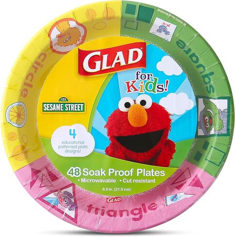 Glad for Kids Sesame Street Paper Plates Preschool Curriculum Style with Lessons & Questions, 8.5" Round, 48ct | Sesame Street Paper Plates, Kids Disposable Plates | Elmo Paper Plates in Saudi Arabia