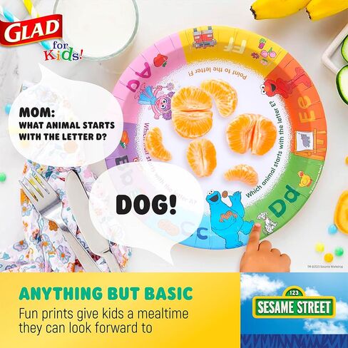Glad for Kids Sesame Street Paper Plates Preschool Curriculum Style with Lessons & Questions, 8.5" Round, 48ct | Sesame Street Paper Plates, Kids Disposable Plates | Elmo Paper Plates in Saudi Arabia