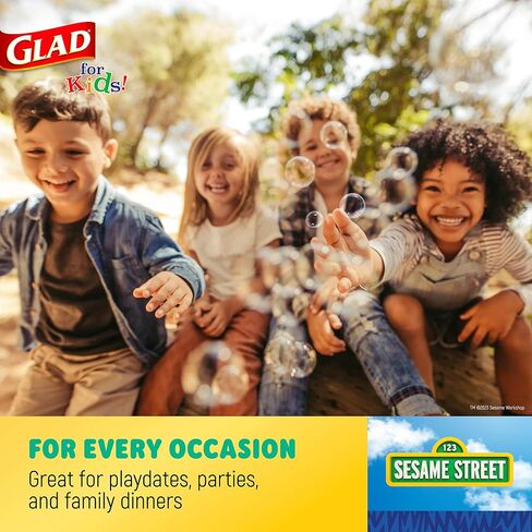 Glad for Kids Sesame Street Paper Plates Preschool Curriculum Style with Lessons & Questions, 8.5" Round, 48ct | Sesame Street Paper Plates, Kids Disposable Plates | Elmo Paper Plates in Saudi Arabia