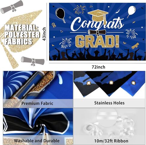 2024 Navy Blue Gold Class of 2024 Graduation Party Decoration Supplies-227PCS Class of 2024 Congrats Grad Tableware Set (Serve 24) in Saudi Arabia