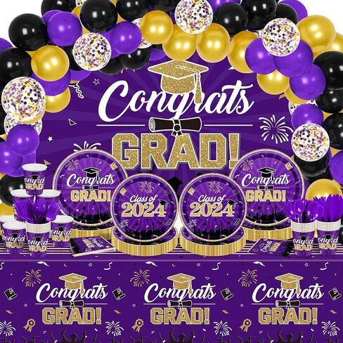 2024 Navy Blue Gold Class of 2024 Graduation Party Decoration Supplies-227PCS Class of 2024 Congrats Grad Tableware Set (Serve 24) in Saudi Arabia