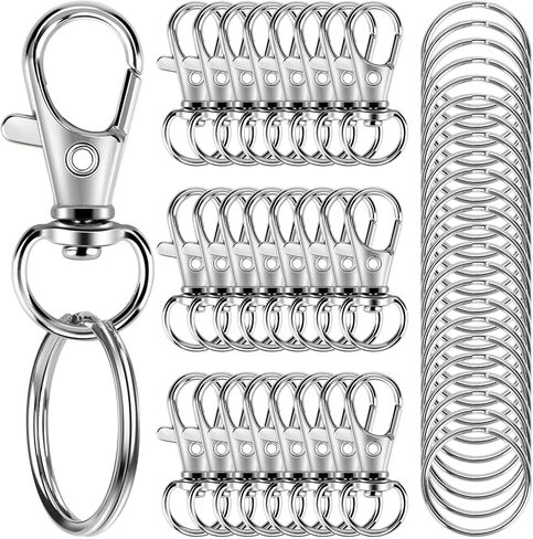 50PCS Metal Lobster Claw Clasp with Key Rings, 25PCS Keychains Clips Hooks and 25PCS Key Chain Rings, Keychain Accessories, Keychain Rings Making kit for Crafts in Saudi Arabia